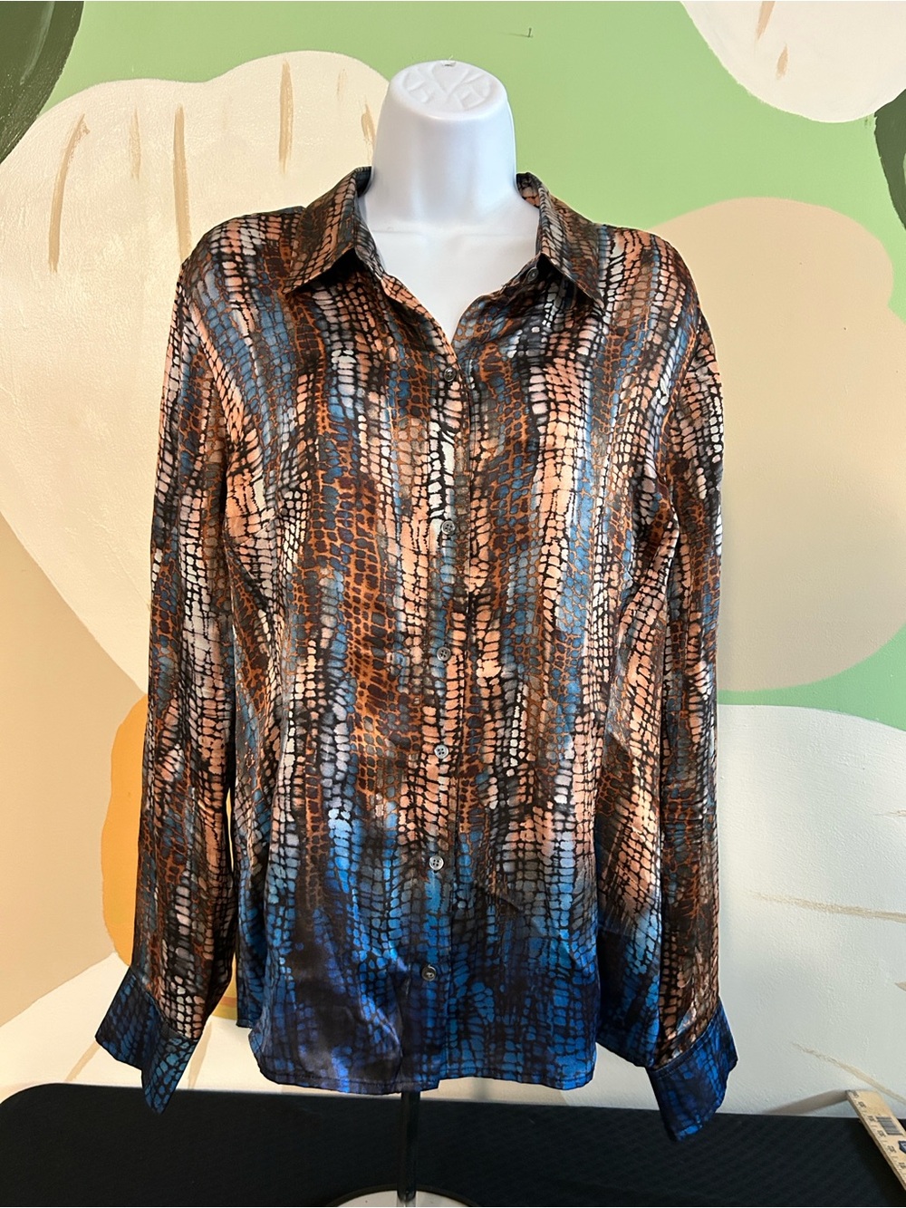 Etcetera blue and brown silk blouse